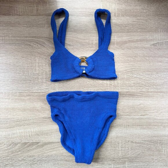 Hunza G Nadine Bikini Set Crinkle Two Set Swim in Cobalt Royale Blue OS - Picture 3 of 7